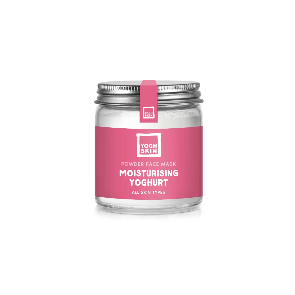 yoghskin moisturising powder face mask with yoghurt on white background