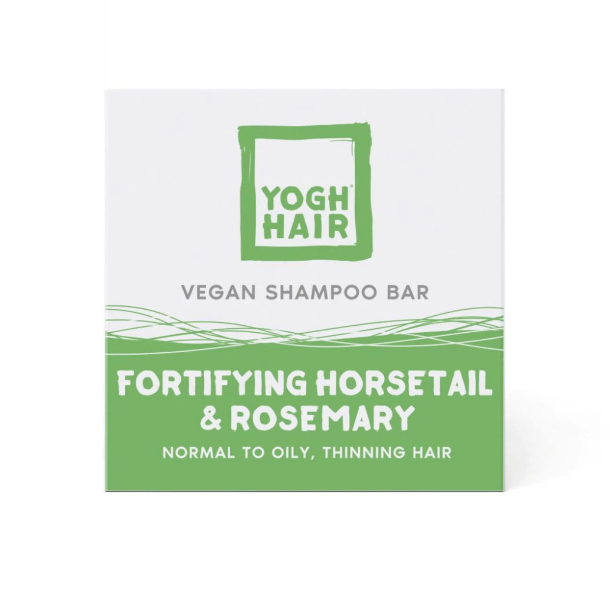 yogh hair fortifying vegan shampoo bar with horsetail and rosemary on white background