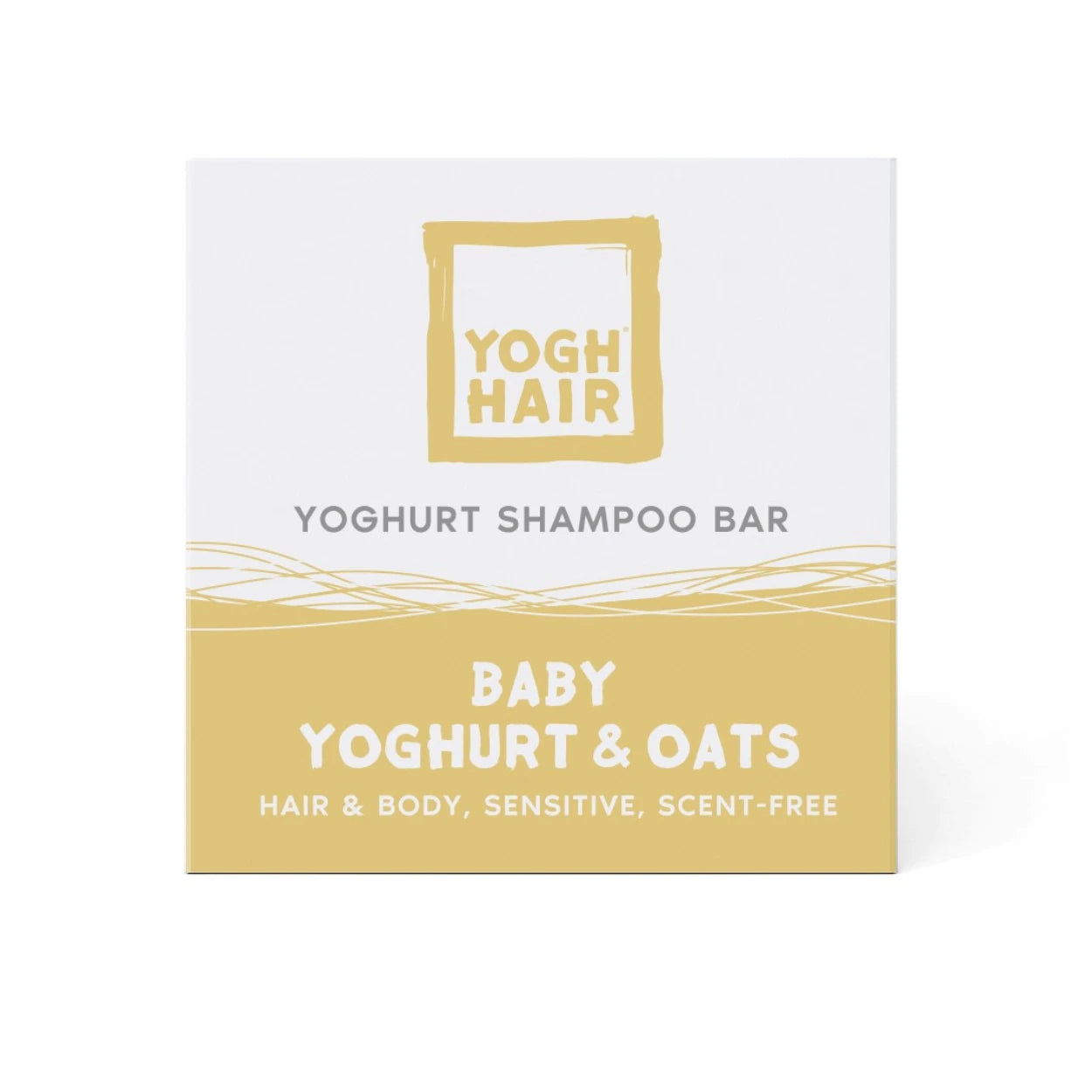 yogh hair baby shampoo bar with yoghurt and oats on white background