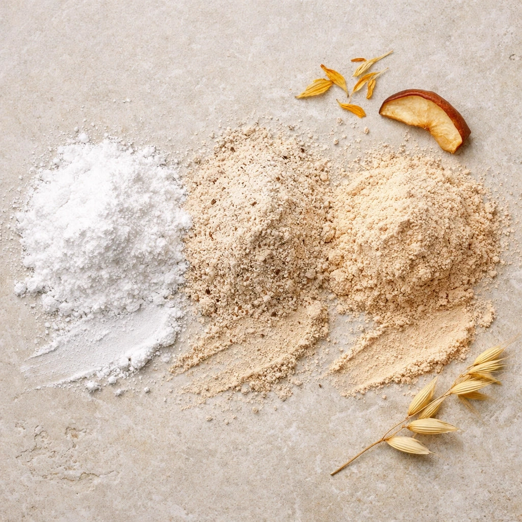 three powders representing three face masks