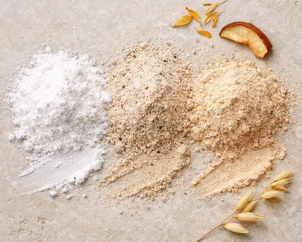 three powders representing three face masks