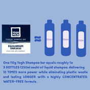 Shikakai men shampoo in packaging with equivalent in liquid bottles and explanation text