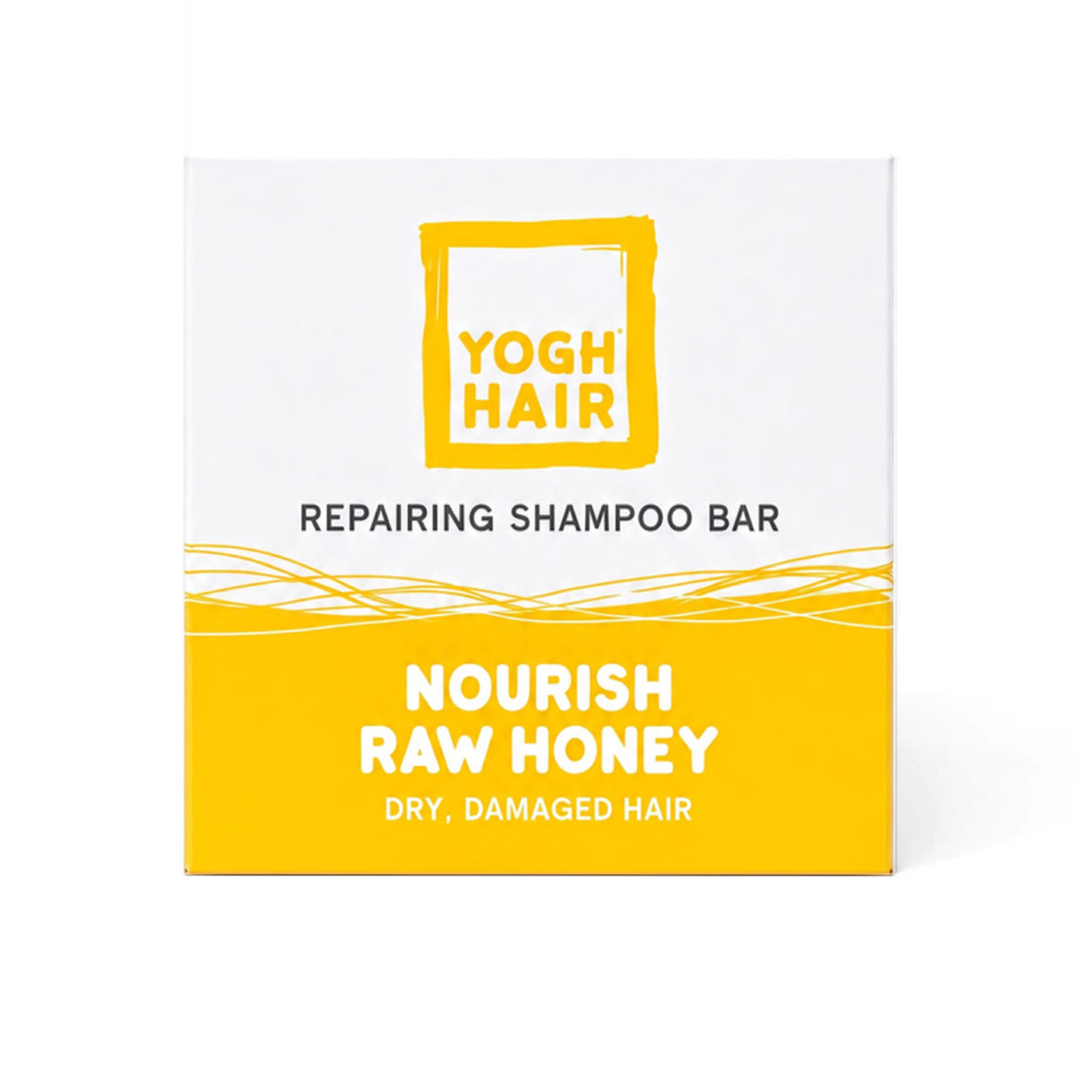 yoghhair repairing shampoo bar with nourishing honey on white background