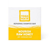 yoghhair repairing shampoo bar with nourishing honey on white background