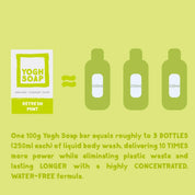 Mint soap in packaging with equivalent in liquid with explanation