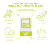 Mint soap in packaging with graphic illustration of ingredients