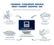 Shikakai men shampoo in packaging with graphic illustration of ingredients