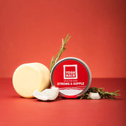 yoghhair strong and supple hair mask with its active ingredients on red background