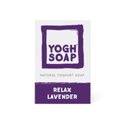 yogh natural yoghurt soap with lavender on white background